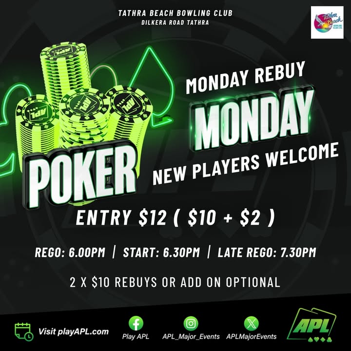 Featured image for “♠ POKER MONDAYS at Tathra Bowlo! ♦ First Event is on TONIGHT!”