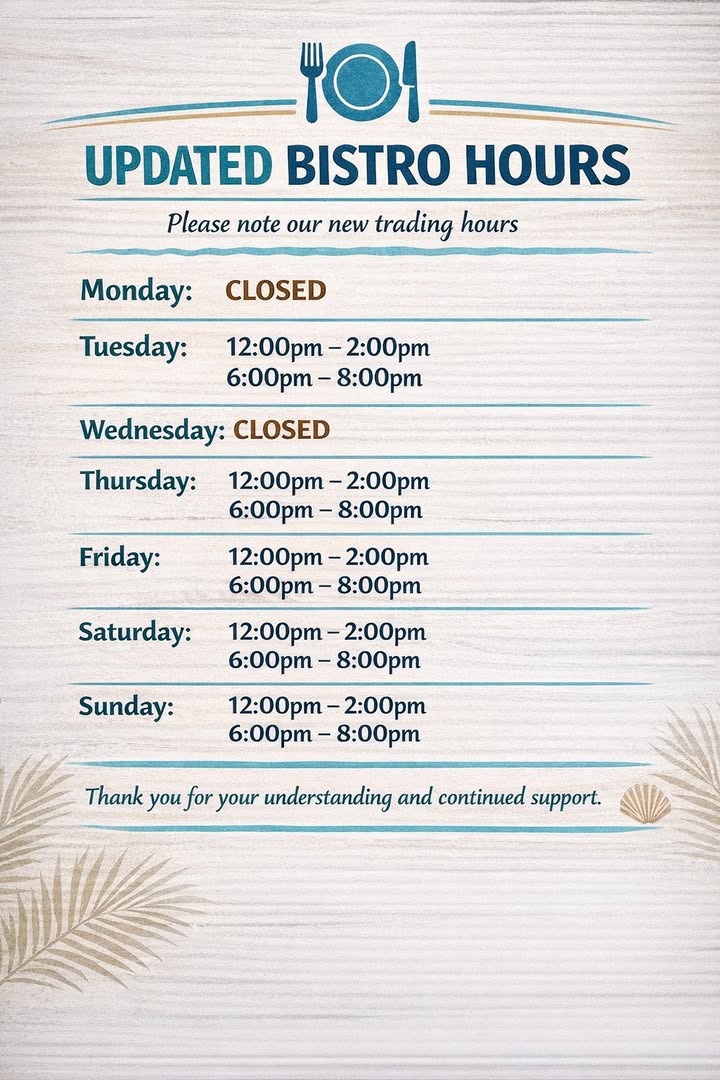 Featured image for “Updated Bistro and Pizza Kitchen Hours at Tathra Beach Bowling Club”