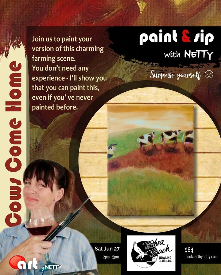 Featured image for “Paint & Sip with Netty – Cows Come Home at Tathra Bowlo”
