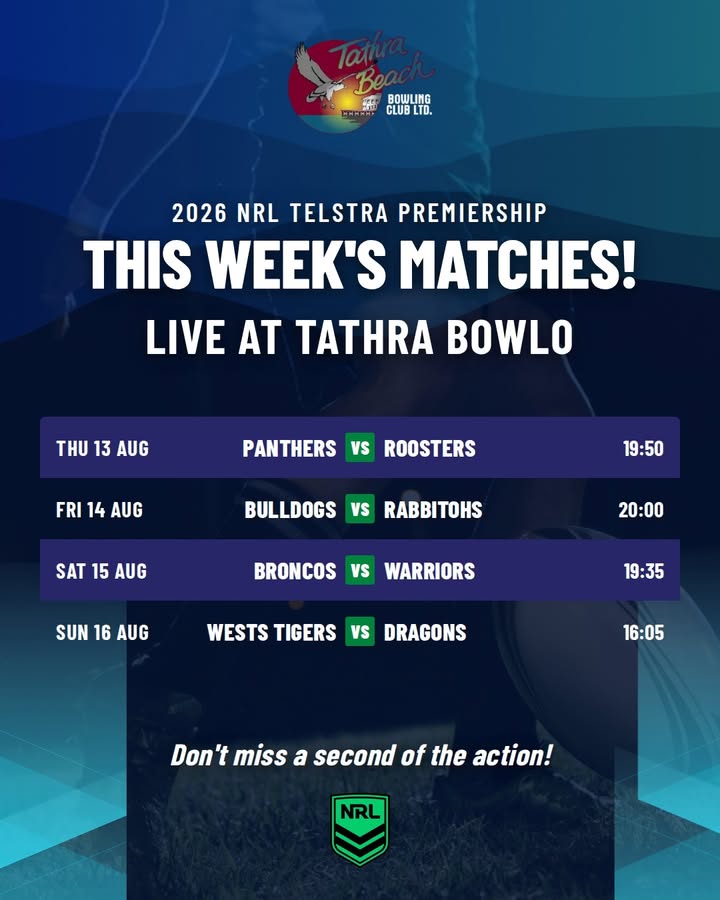 Featured image for “2026 NRL Telstra Premiership Live at Tathra Beach Bowling Club”